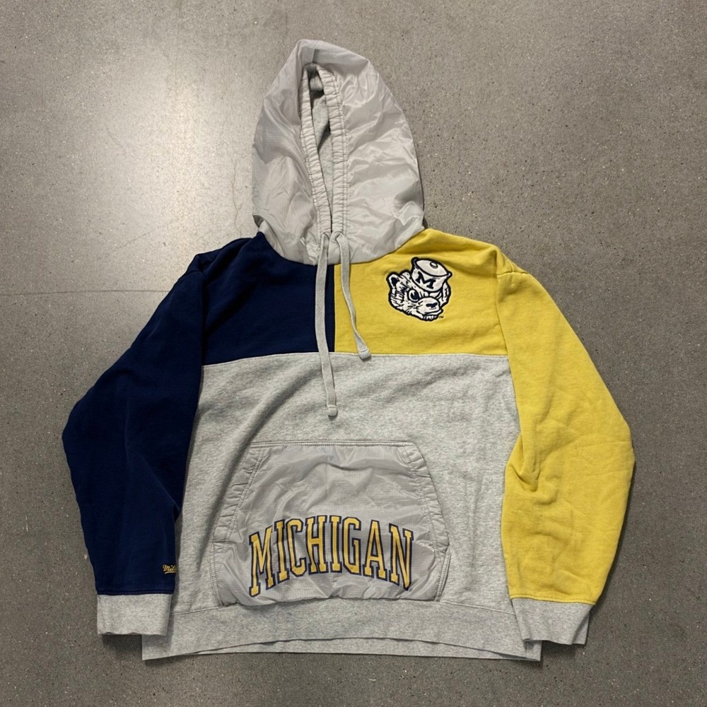 Mitchell & Ness Michigan Wolverines Colorblock Hoodie XL Navy Yellow Grey